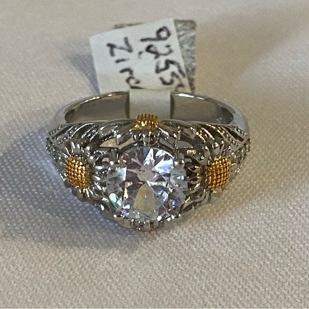 Sunflower 8mm Cubic Zirconia 925 Silver Ring sz 7 3/4